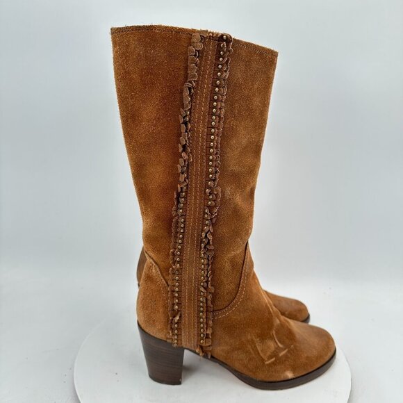 Frye Women Size 6M Rust Brown Bella Flower Suede Pull On Heel Pump Boot - Picture 4 of 13